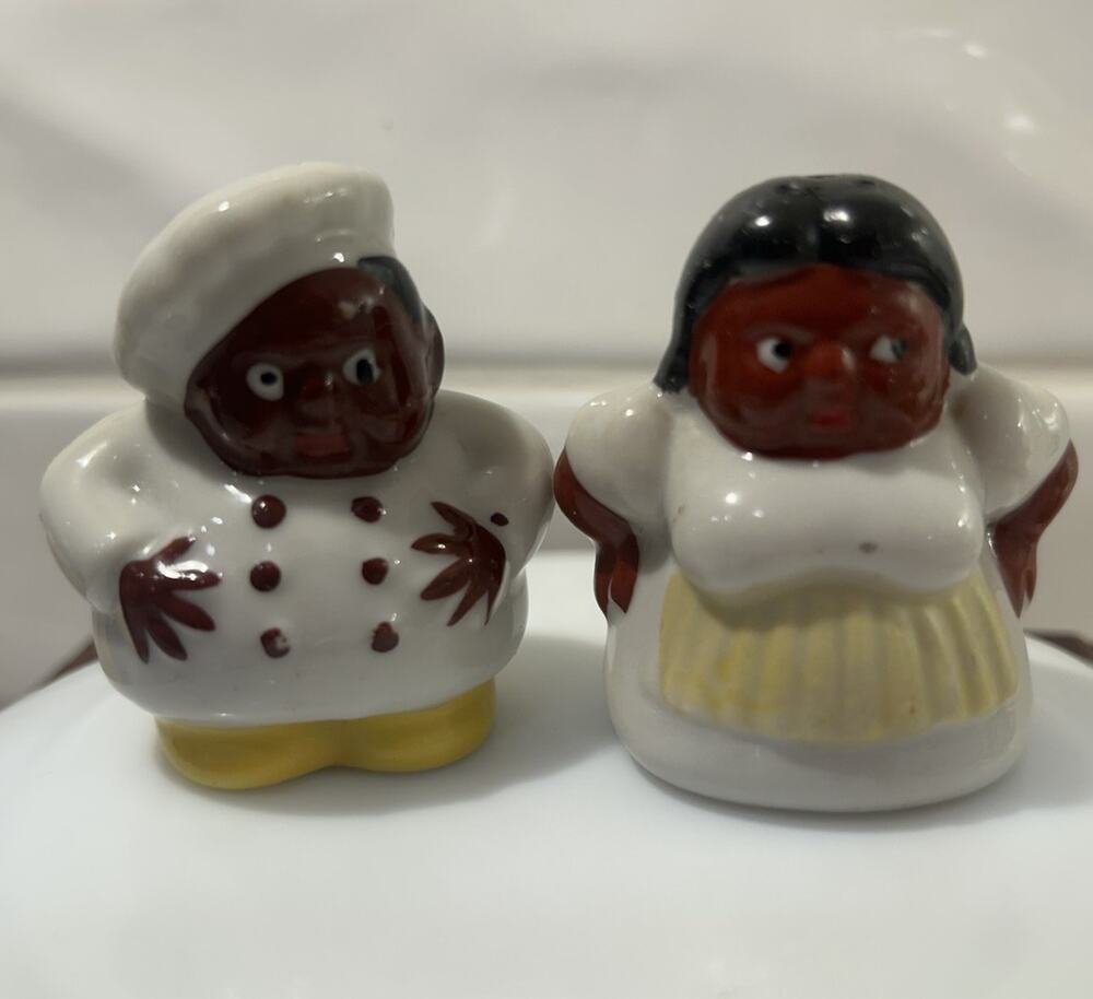 Vtg Americana Salt & Pepper Shakers (1940s–50s) 2" Mammie And Man Cooks MCM